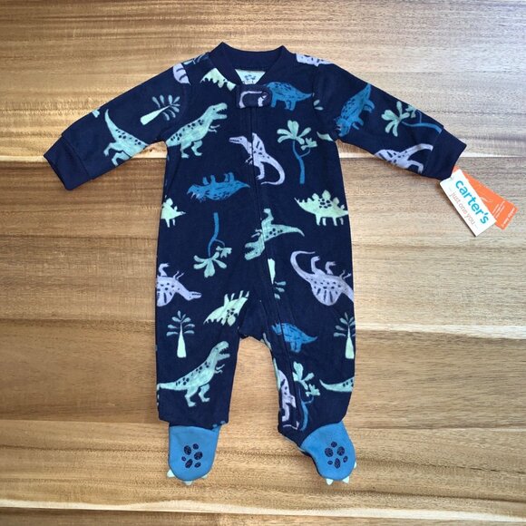 Carters Baby Boy Dinosaur Fleece Footed Pajamas With 2-Way Zipper Size 3M - Picture 2 of 9